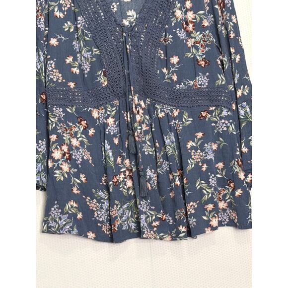 Torrid Floral Peplum Top Size 1 Boho Lace Trim 3/4 Sleeve Blouse 14 16 - Picture 3 of 10